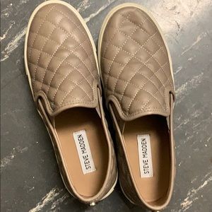 quilted tan steve madden slip-ons